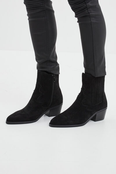 Bottines suédines à talons noir femme