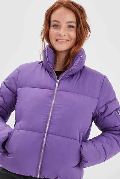 Doudoune courte à col montant violet foncé femme
