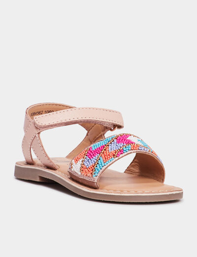 Sandales plates avec perles en cuir multicolore fille
