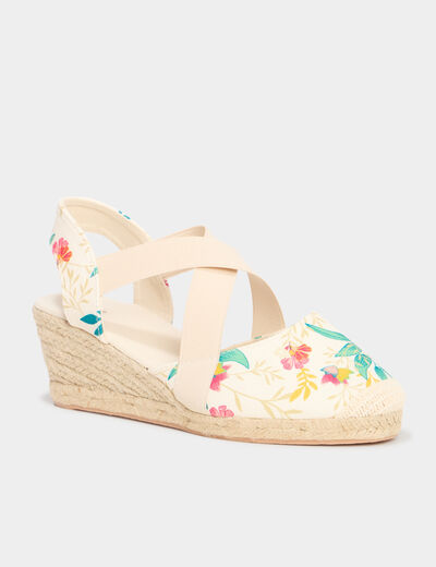 Sandales espadrilles compens&eacute;es en toile multicolore femme