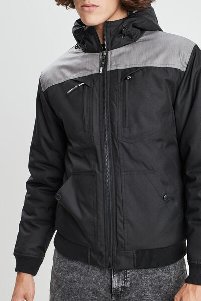 Blouson droit à capuche noir homme