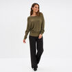 Pull col bateau manches longues vert kaki femme