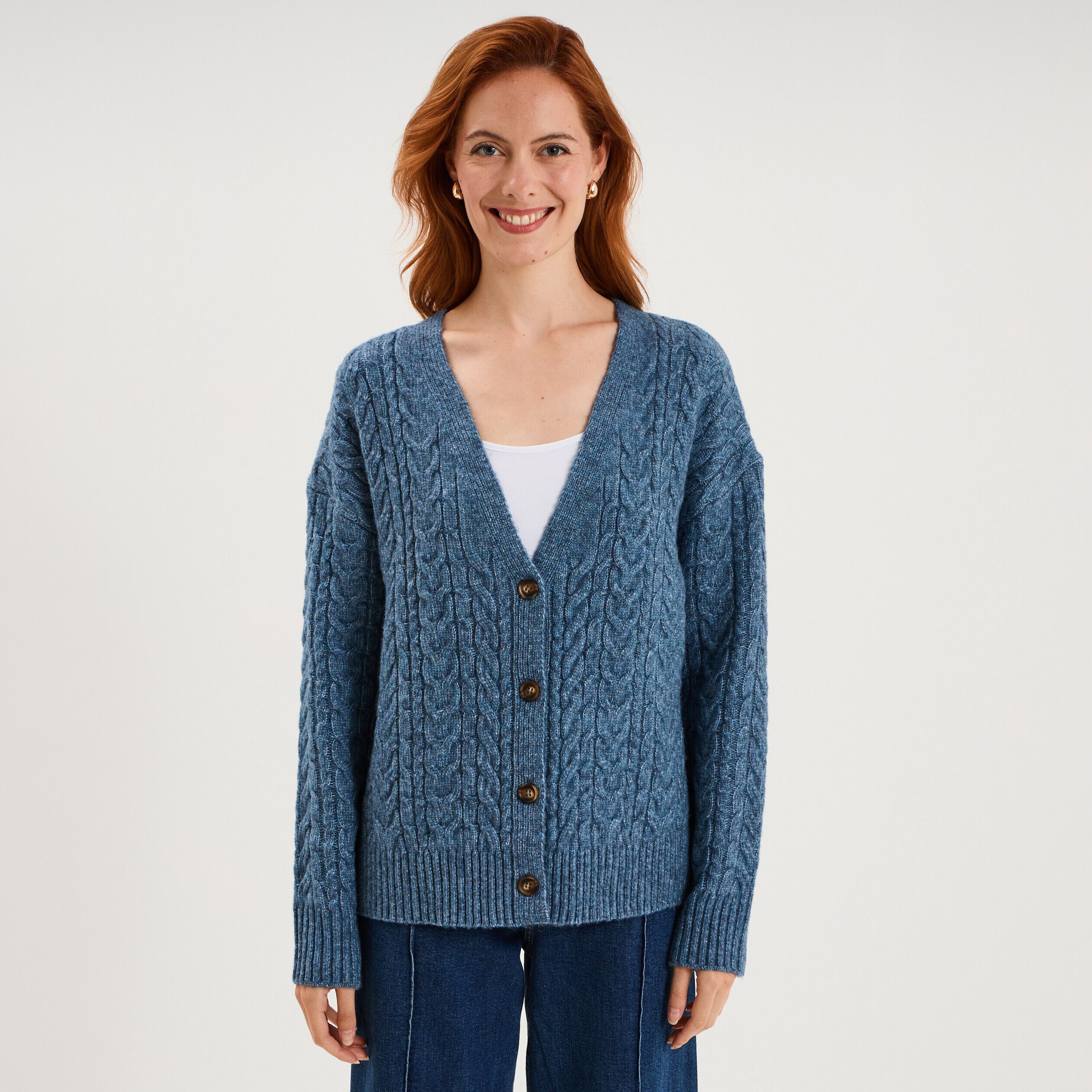 Gilet ajusté col en V avec torsades bleu femme CREEKS