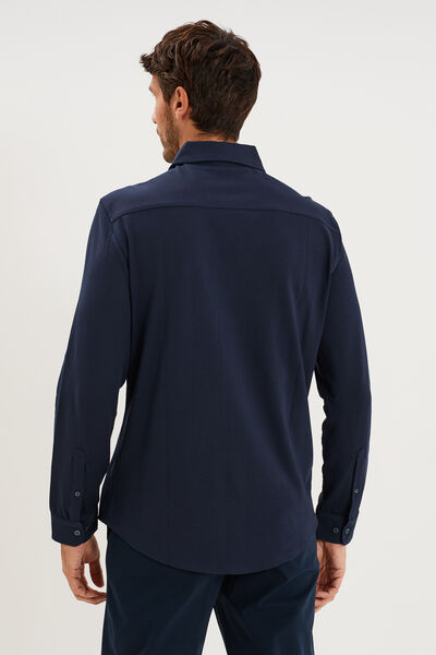 Chemise droite &agrave; manches longues bleu p&eacute;trole homme