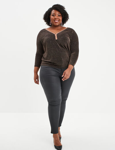 T-shirt de soirée manches longues terracotta femme grande taille