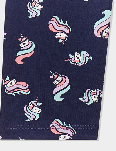 Legging 3/4 élastiqué coton bleu marine fille