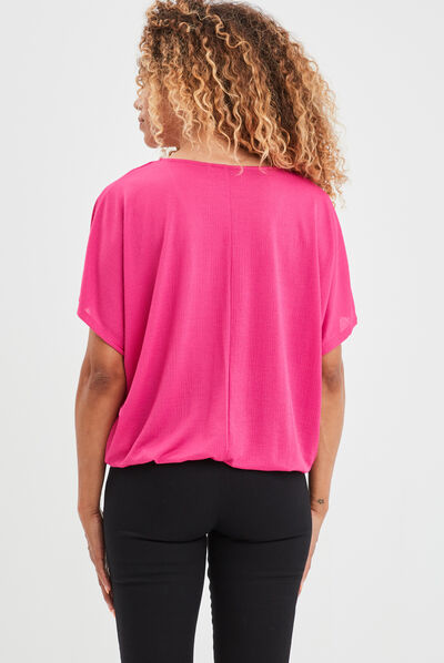 T-shirt col en V bijou Mosquitos rose fushia femme
