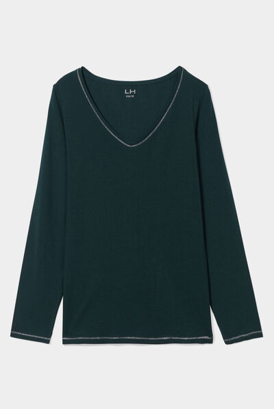 T-shirt manches longues vert foncé femme
