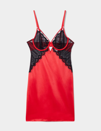 Combinette satin et dentelle rouge femme