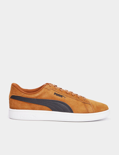 Tennis basses à lacets cuir Puma Smash camel homme