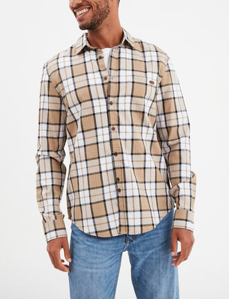 Chemise droite manches retroussées beige homme