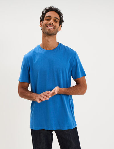 T-shirt droit en coton manches courtes bleu homme