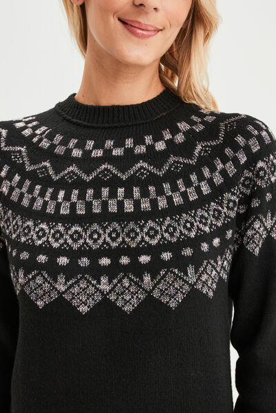 Pull jacquard fils métallisés Liberto noir femme