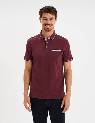 Polo manches courtes 1 poche coton prune homme