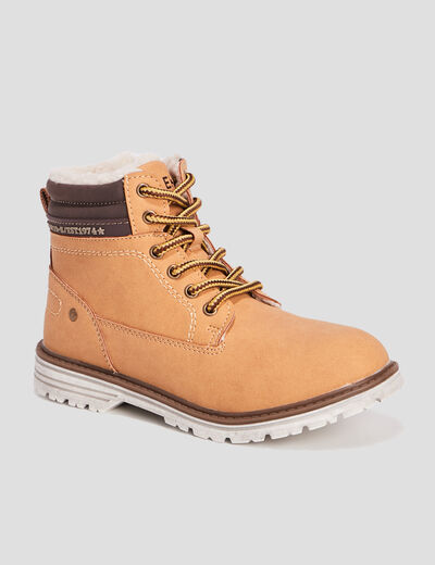 Bottines fourr&eacute;es crant&eacute;es zipp&eacute;es camel gar&ccedil;on