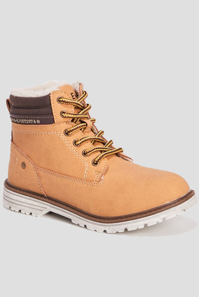 Bottines fourrées crantées zippées camel garçon