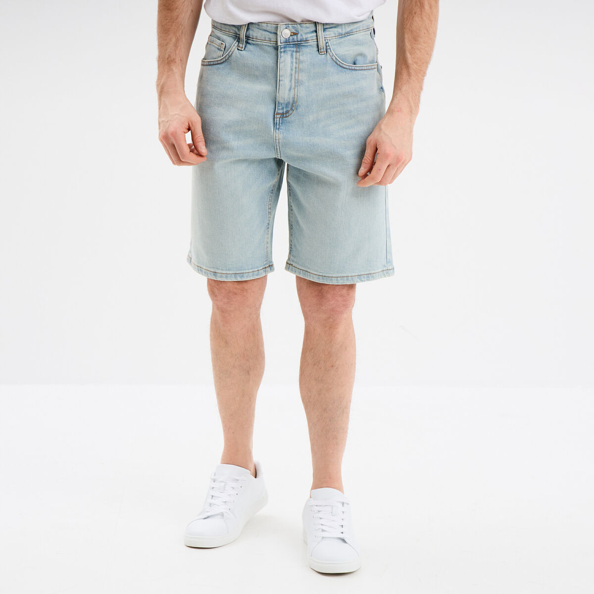Bermuda en jean droit coton denim bleach homme