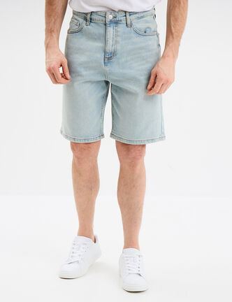 Bermuda en jean droit coton denim bleach homme