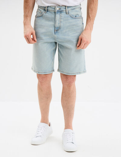 Bermuda en jean droit coton denim bleach homme