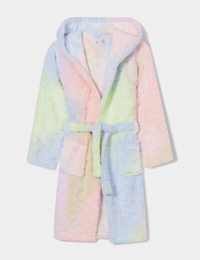 Peignoir effet polaire ceinturé capuche multicolore fille