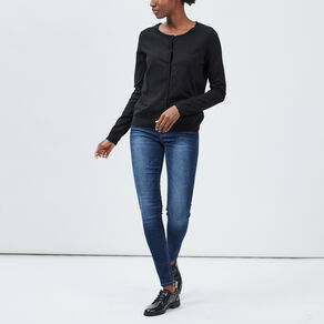 Gilet manches longues boutonné col rond noir femme