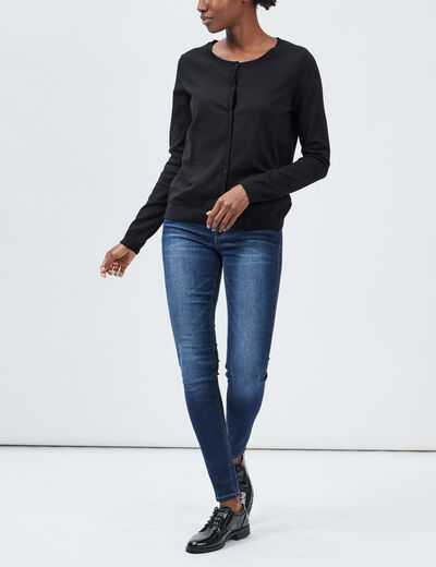 Gilet manches longues boutonné col rond noir femme
