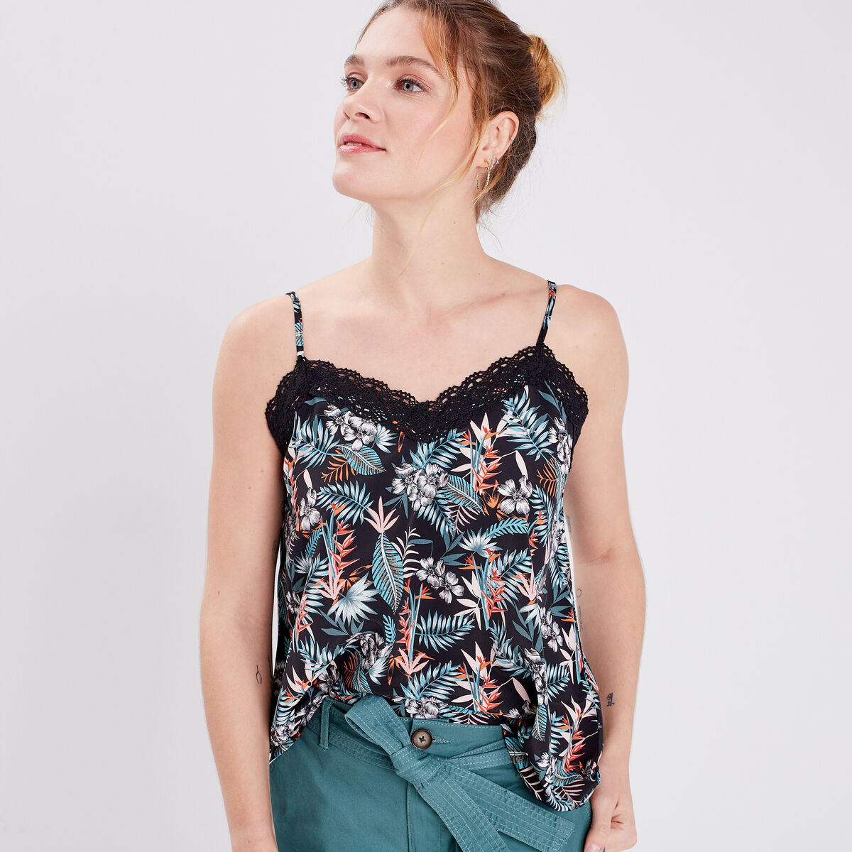 Caraco bretelles fines noir femme