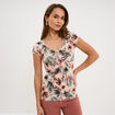 T-shirt col V droit manches courtes vert kaki femme