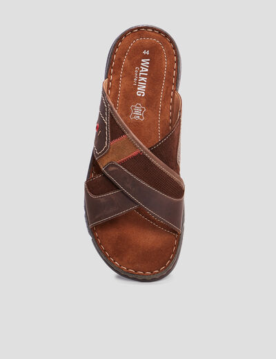 Mules en cuir marron homme