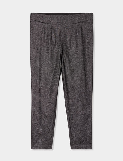 Pantalon slim stretch fils métallisés gris argent femme grande taille