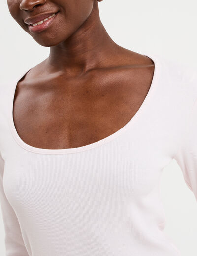 T-shirt coton stretch manches longues rose clair femme
