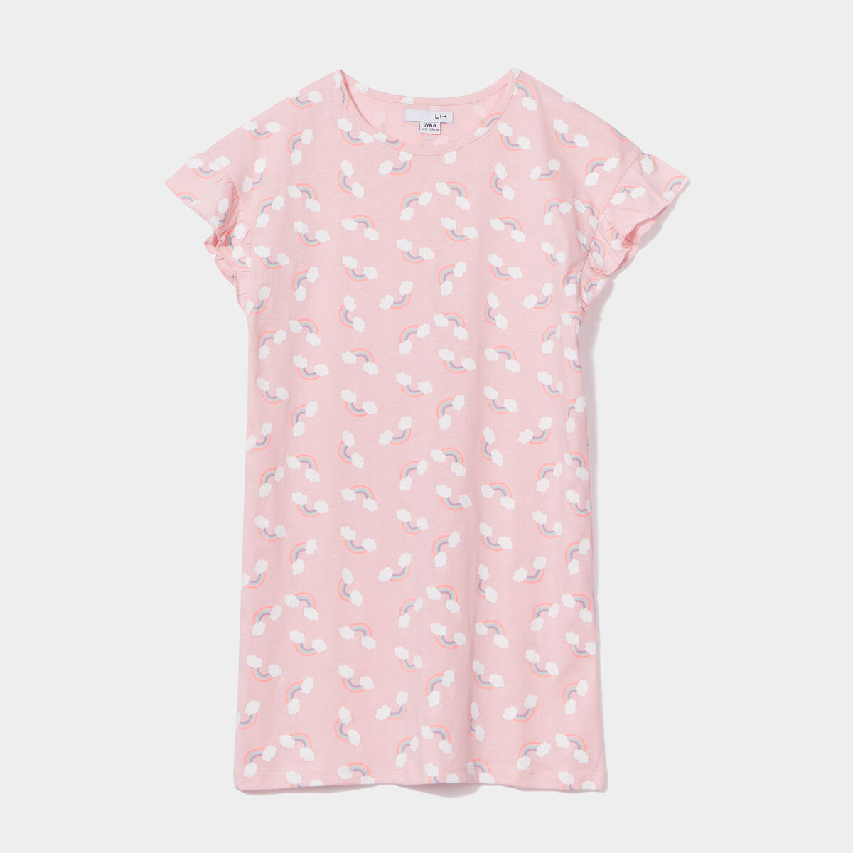 Chemise de nuit manches courtes coton rose fille
