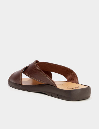 Mules brides croisées en cuir marron homme