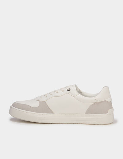 Baskets &agrave; lacets bi-mati&egrave;res blanc homme
