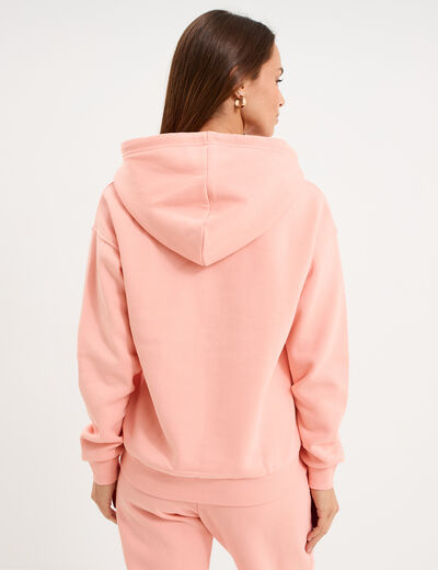 Sweat hoodie molleton &agrave; capuche rose poudr&eacute;e femme