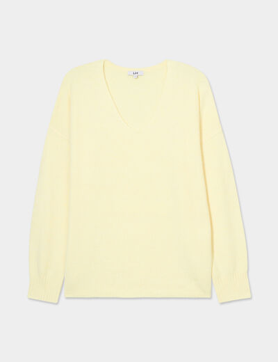 Pull col en V manches longues jaune clair femme