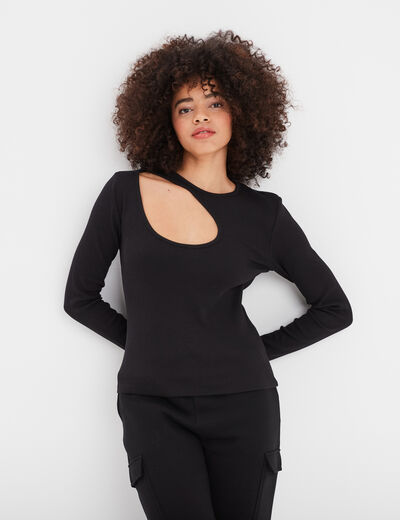 T-shirt côtelé avec ouverture Liberto noir femme