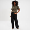 T-shirt coton col rond manches courtes vert kaki femme