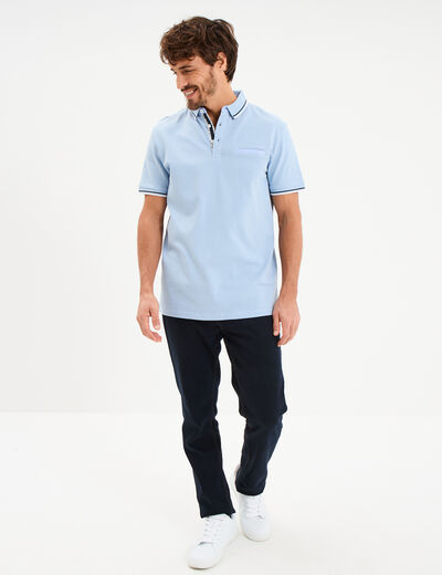 Polo piqu&eacute; manches courtes coton bleu ciel homme