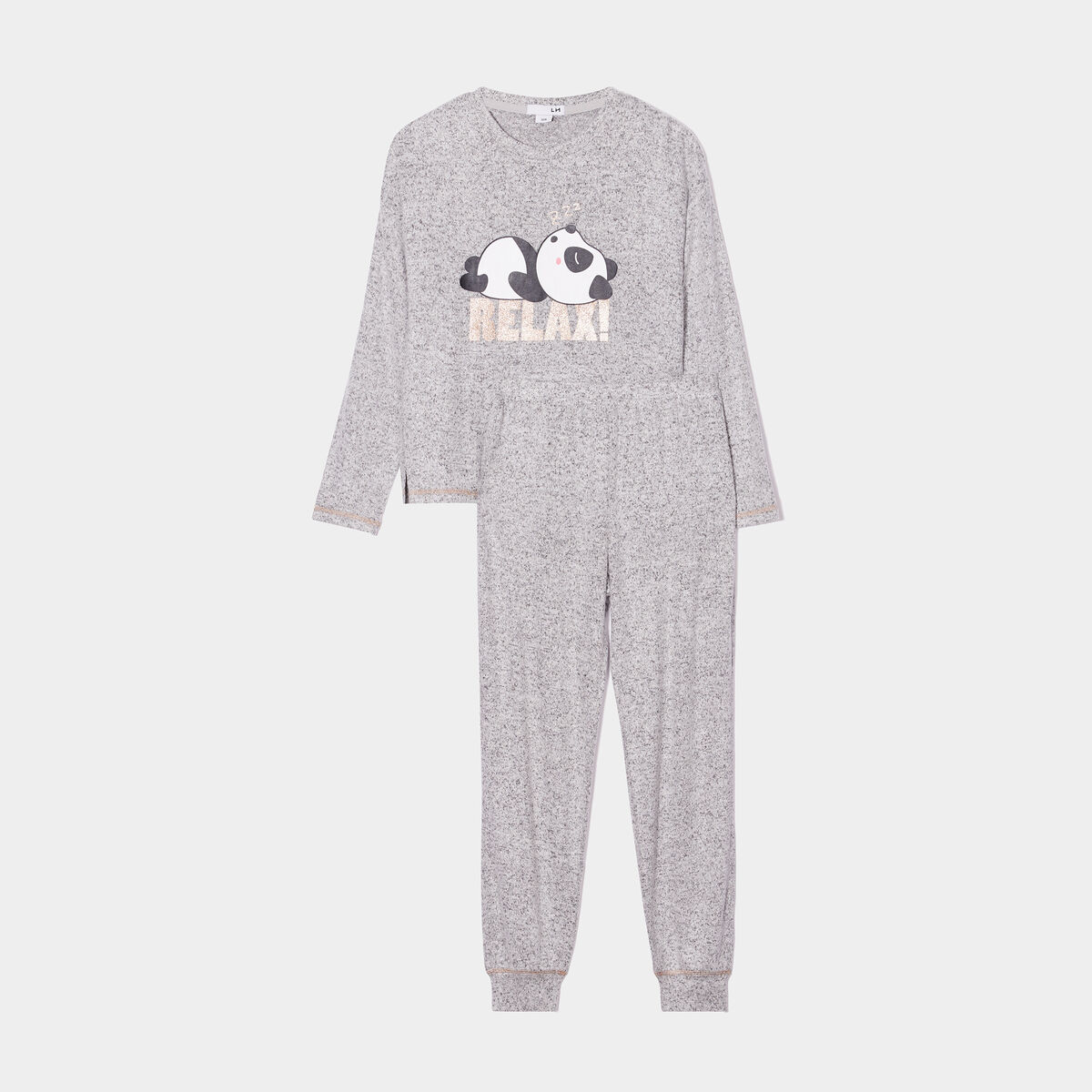 Ensemble pyjama pantalon resserr&eacute; panda gris clair fille