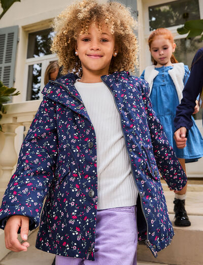 Parka droite à capuche bleu marine fille