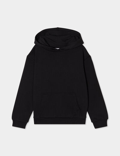 Sweat &agrave; capuche hoodie relax molleton noir fille
