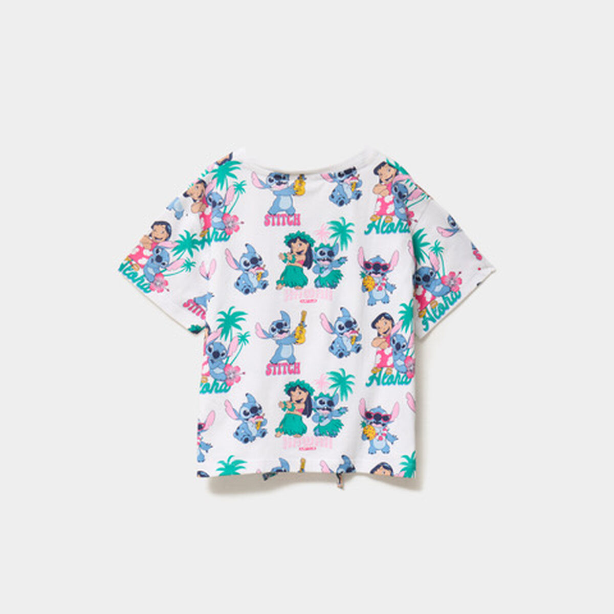 T-shirt noué manches courtes Stitch blanc fille