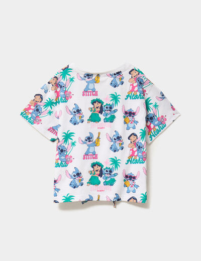 T-shirt noué manches courtes Stitch blanc fille