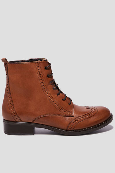 Bottines en cuir zippées à lacets camel fille