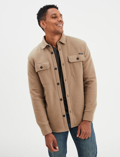 Surchemise col imitation laine de mouton taupe homme