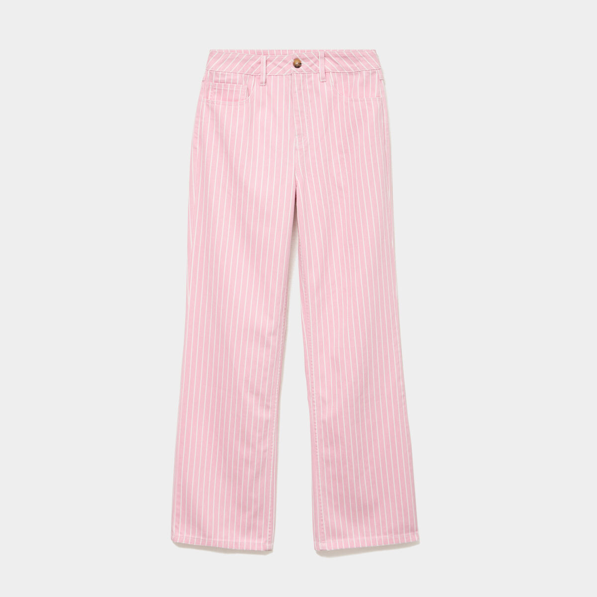 Jean droit taille haute coton rose clair femme