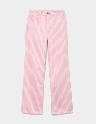 Jean droit taille haute coton rose clair femme