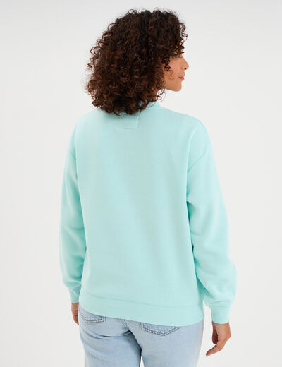 Sweat molleton col rond manches longues bleu turquoise femme