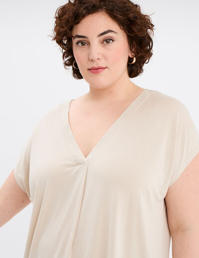 T-shirt col en V manches courtes gris clair femme grande taille
